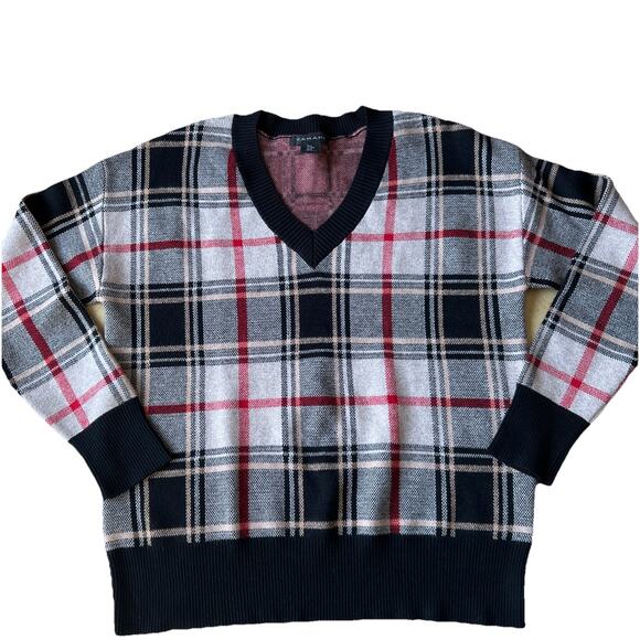 Argyle Plaid Clueless Sweater Preppy Y2K Viscose Blend Black Beige Ivy League M - Picture 1 of 14